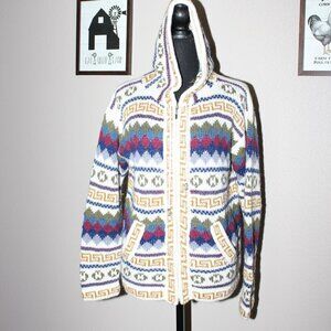 Alpaca Connection Hoodie Sweater Jacket Women’s Boho Full Zip Small